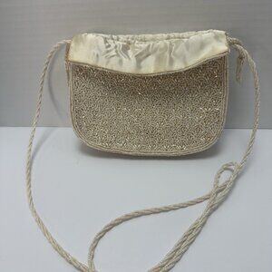 Vintage Inge Christopher White Beaded Evening Purse Long Strap